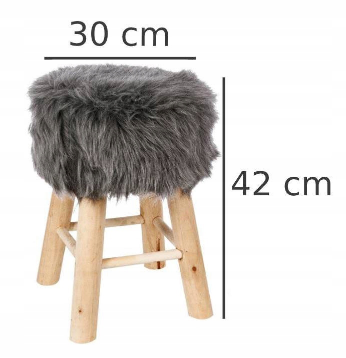 TABORET STOŁEK Z DREWNIANYMI NOGAMI MODNY FUTRZANY Materiał drewno