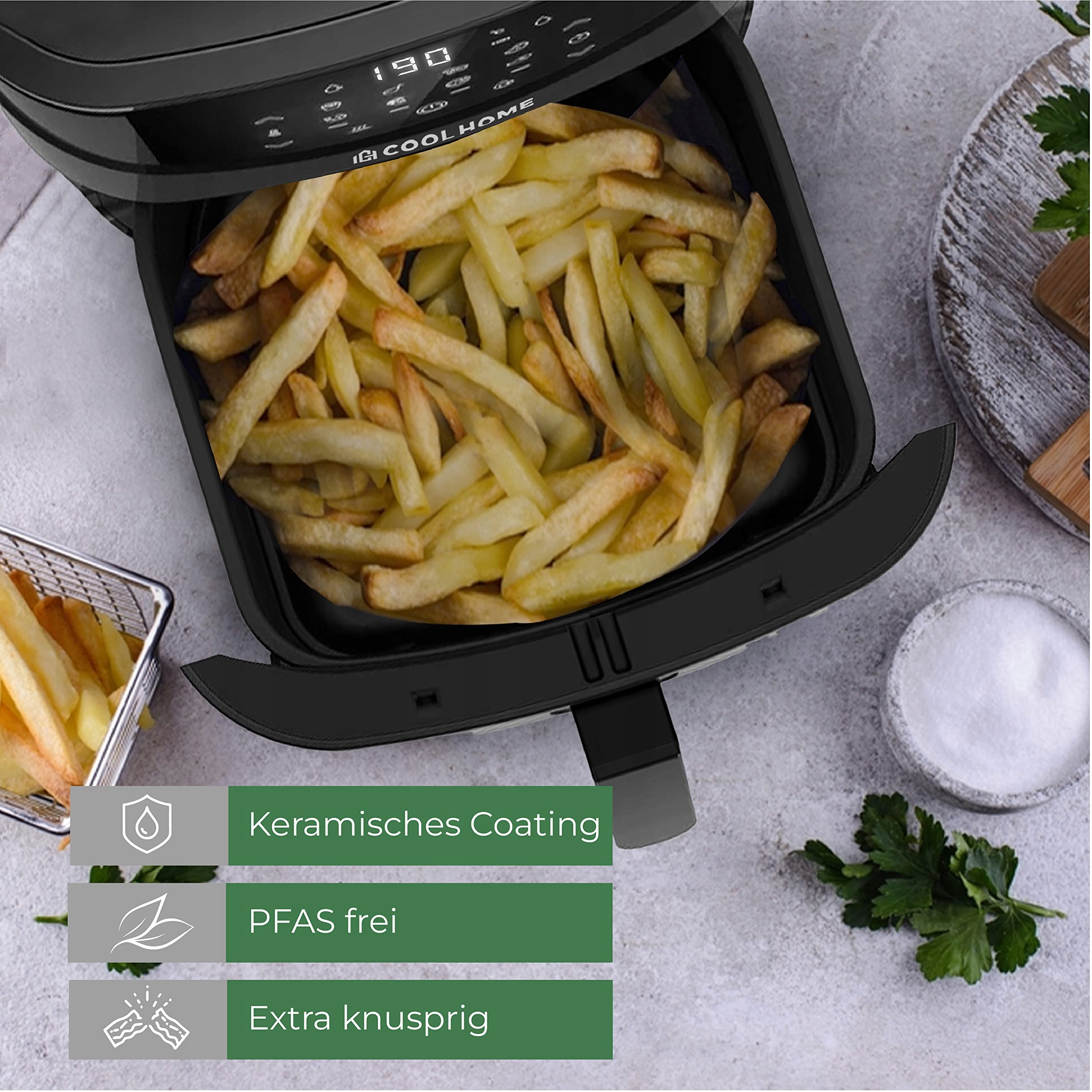 COOLHOME AF23 Frytkownica Beztłuszczowa XXL 6,5L Czarna Z Powłoką Ceramiczn — miniatura 2