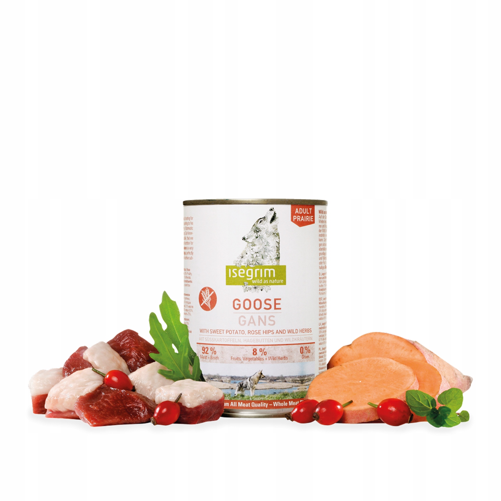 Levně Isegrim Premium krmivo pro psy Adult konzerva Husí batáty Plody růže 12x400 g