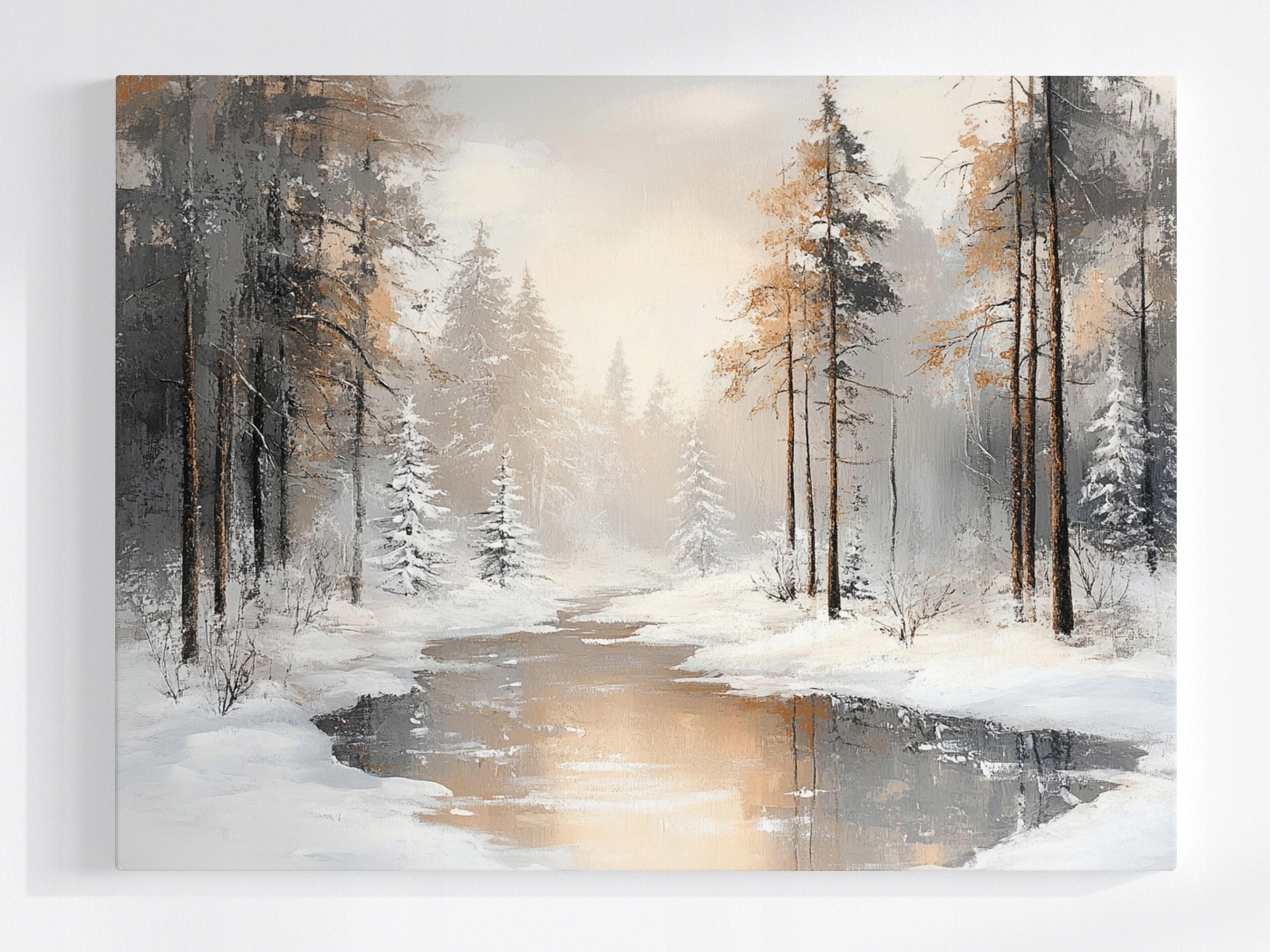 Obraz Na Plátně Canvas Zima Smrkový Les Sníh Řeka Příroda Mráz 100x75