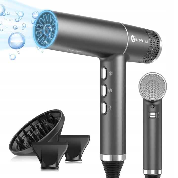 Profesjonalna suszarka Slopehill 2000W-ultralekka, jonizująca, mocna Szara