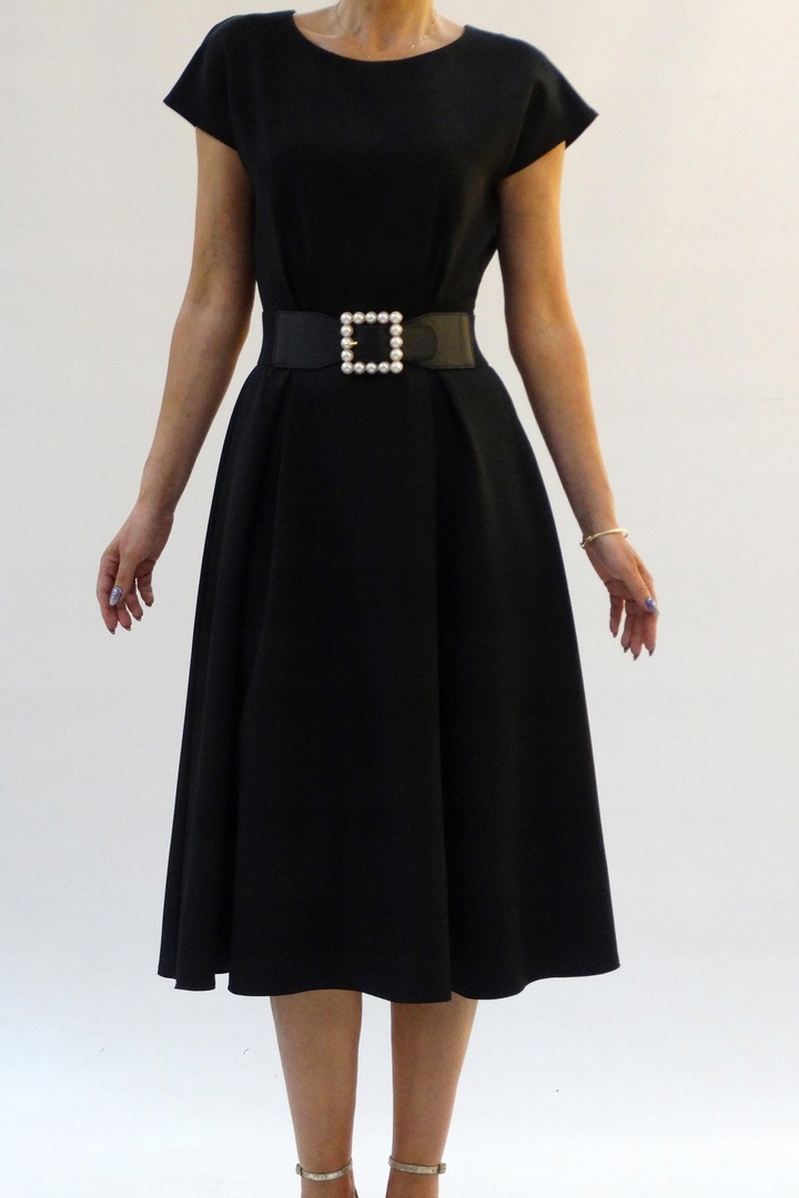 WIZYTOWA SUKIENKA MIDI GLAMOUR- CZARNA R.44 (34-54 Wzór dominujący bez wzoru