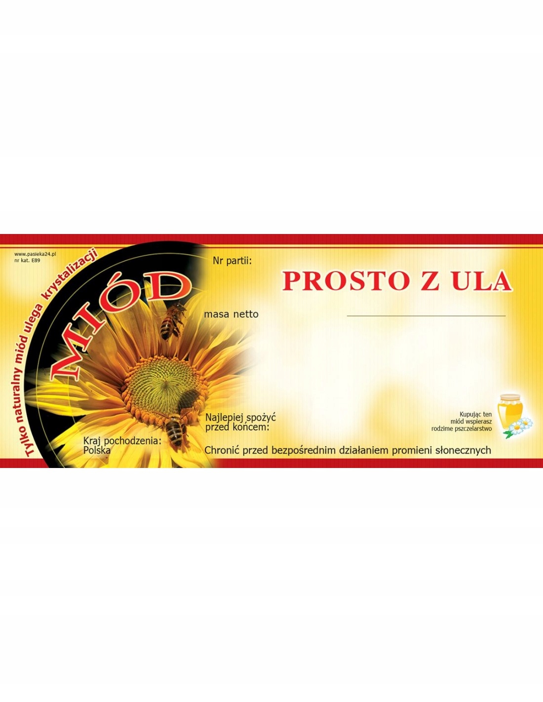 

Etykieta naklejka na miód 116x50 Prosto Z Ula E89