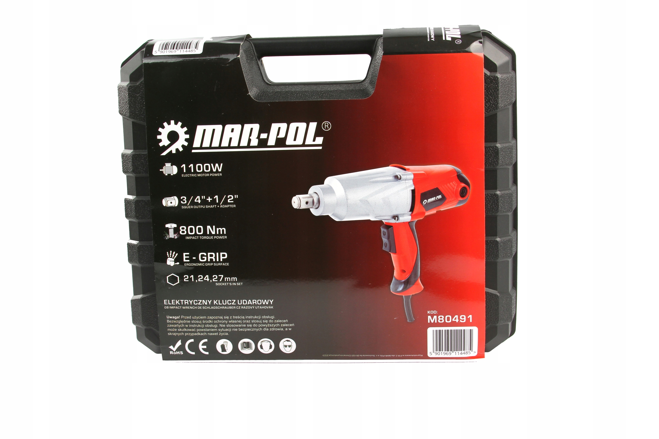 UDAROWY KLUCZ ELEKTRYCZNY 3/4" + redukcja 1/2" 21,24,27mm Rozmiar trzpienia 1/2''