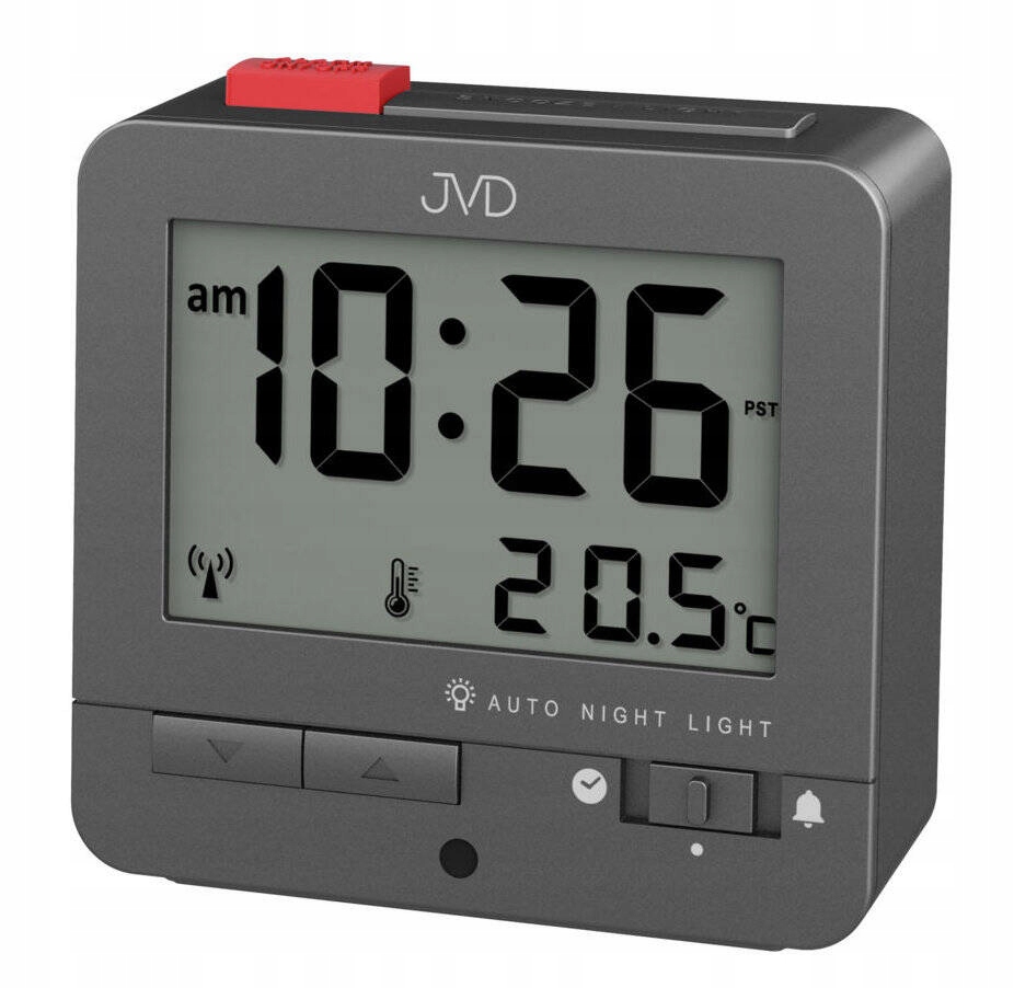 Čtvercový Budíkový Hodinový Budík Jvd RB9401.2. Podsvícení Teploměr Senzor