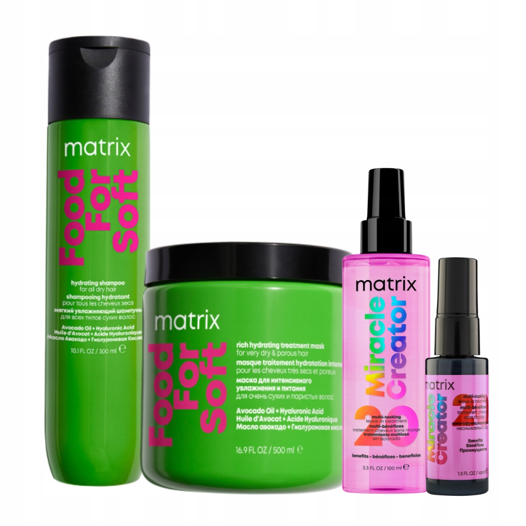 Matrix Food For Soft: Szampon,Maska 500ml,Miracle Creator spray Travel Size
