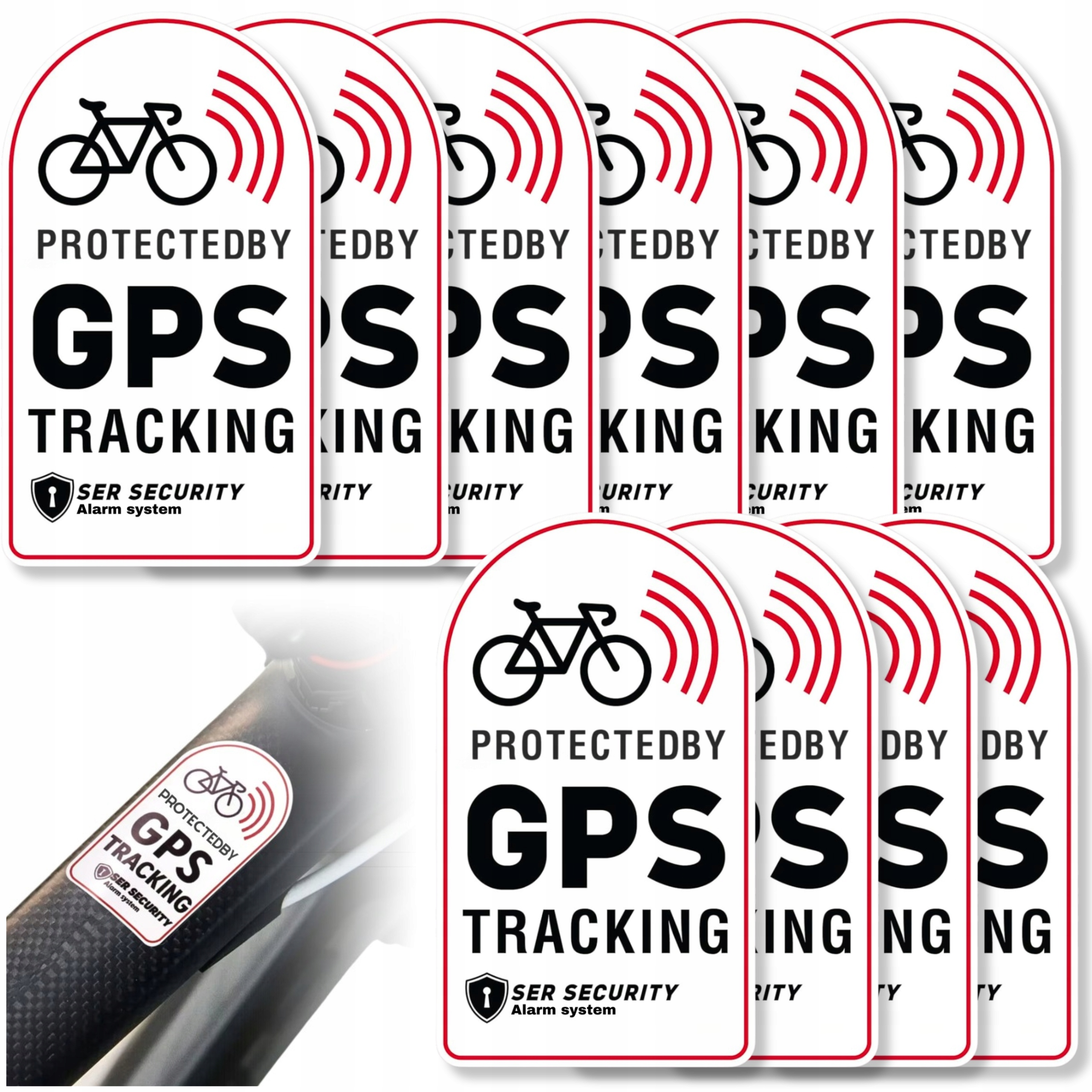 10x NAKLEJKA NA ROWER RAMĘ ROWERU GPS TRACKING OSTRZEGAWCZA ZABEZPIECZENIE