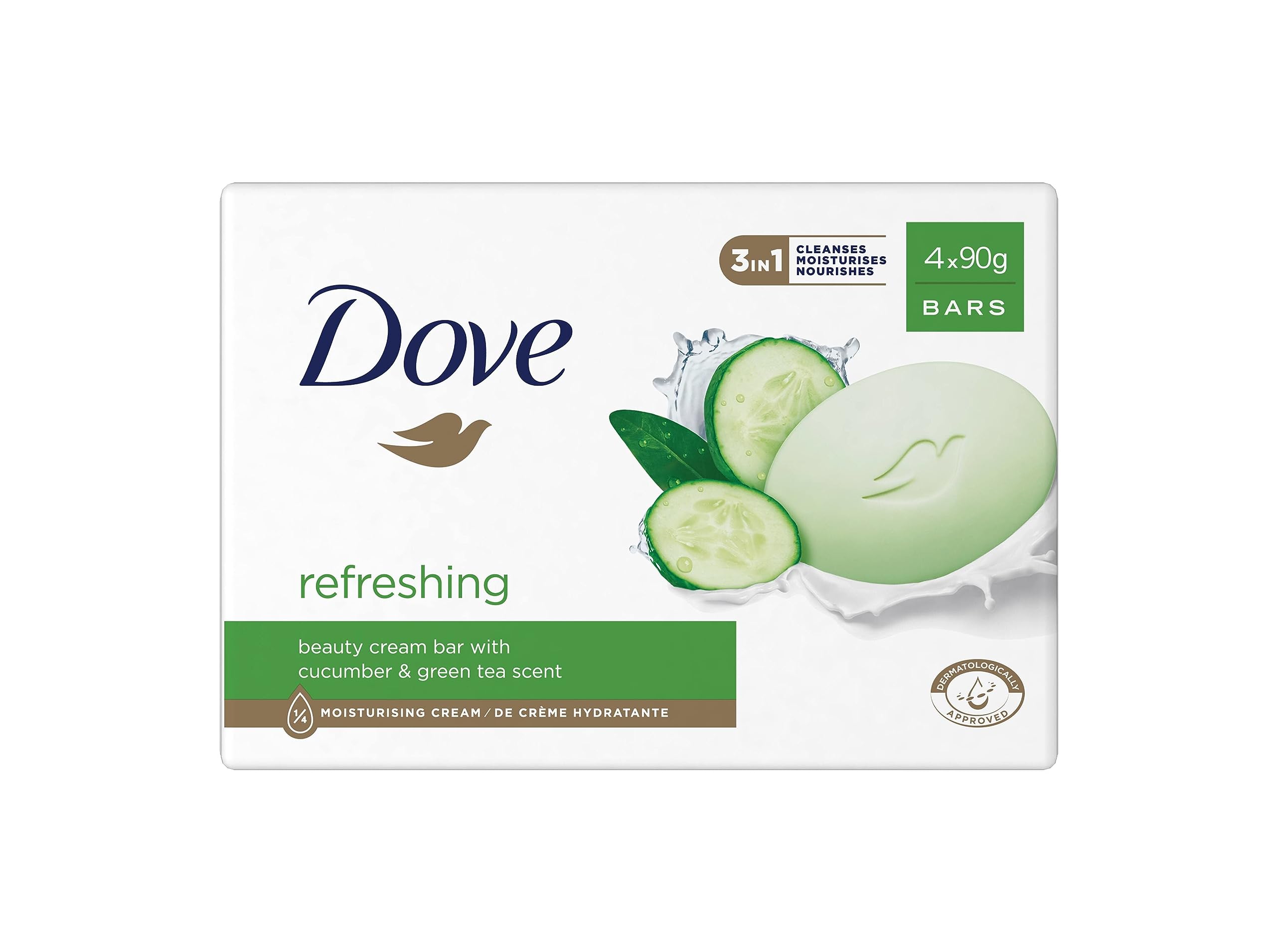 Osvěžující mýdlo Dove s okurkou a zeleným čajem, krémové, 4 kusy, 90 g