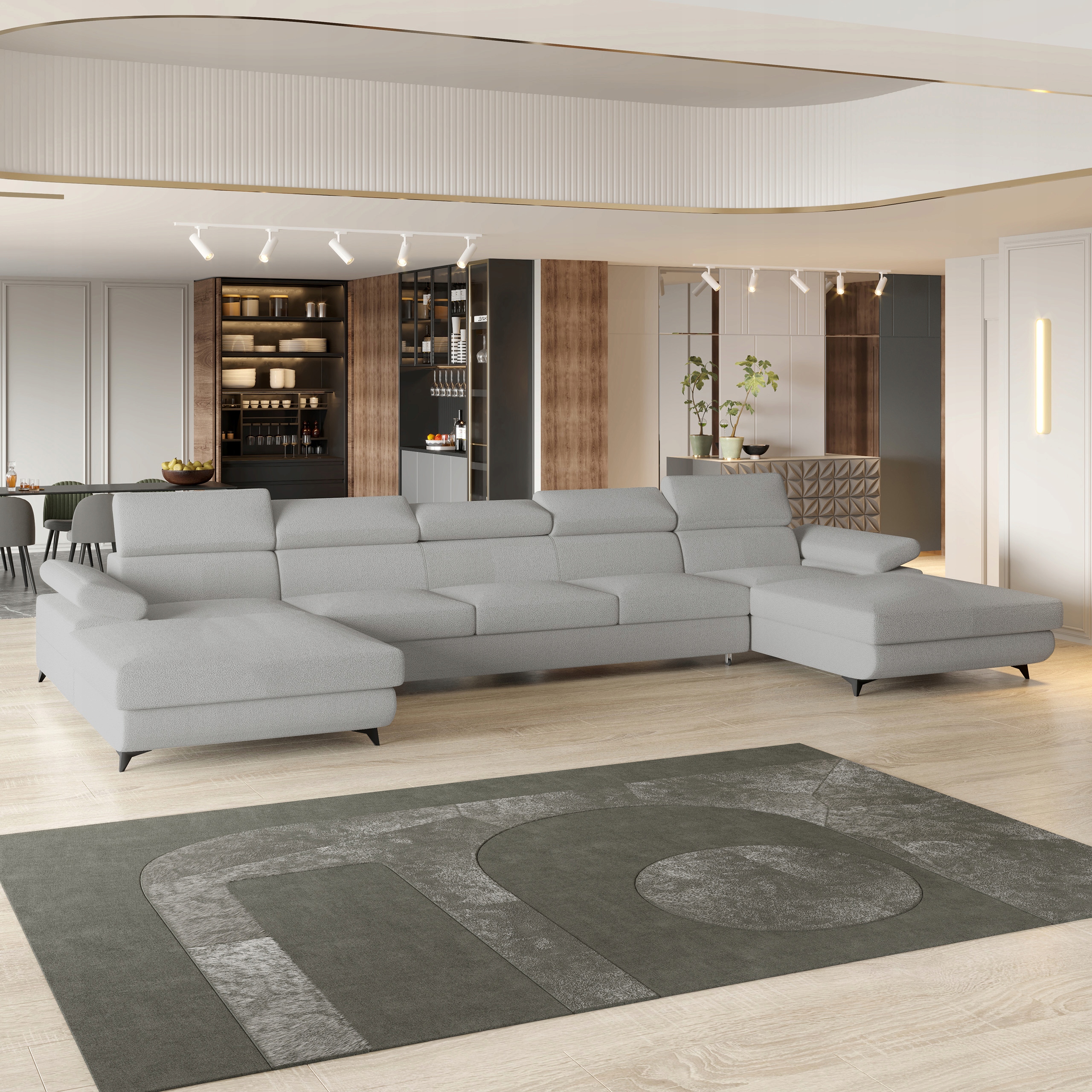 Rohová Sedací Souprava Vivente Funkce Spaní Glamour Boucle Beránek Světle šedá