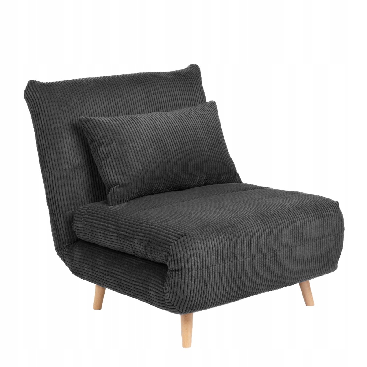 Sofa SOLACE 1-osobowa, z funkcją spania sztruksowa czarna 83x91x84 cm