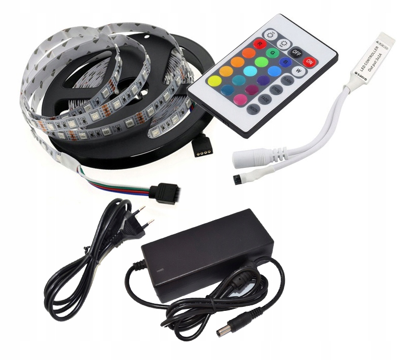 

Zestaw Led Taśma 3m Rgb 5050 60/M +zasilacz, Pilot
