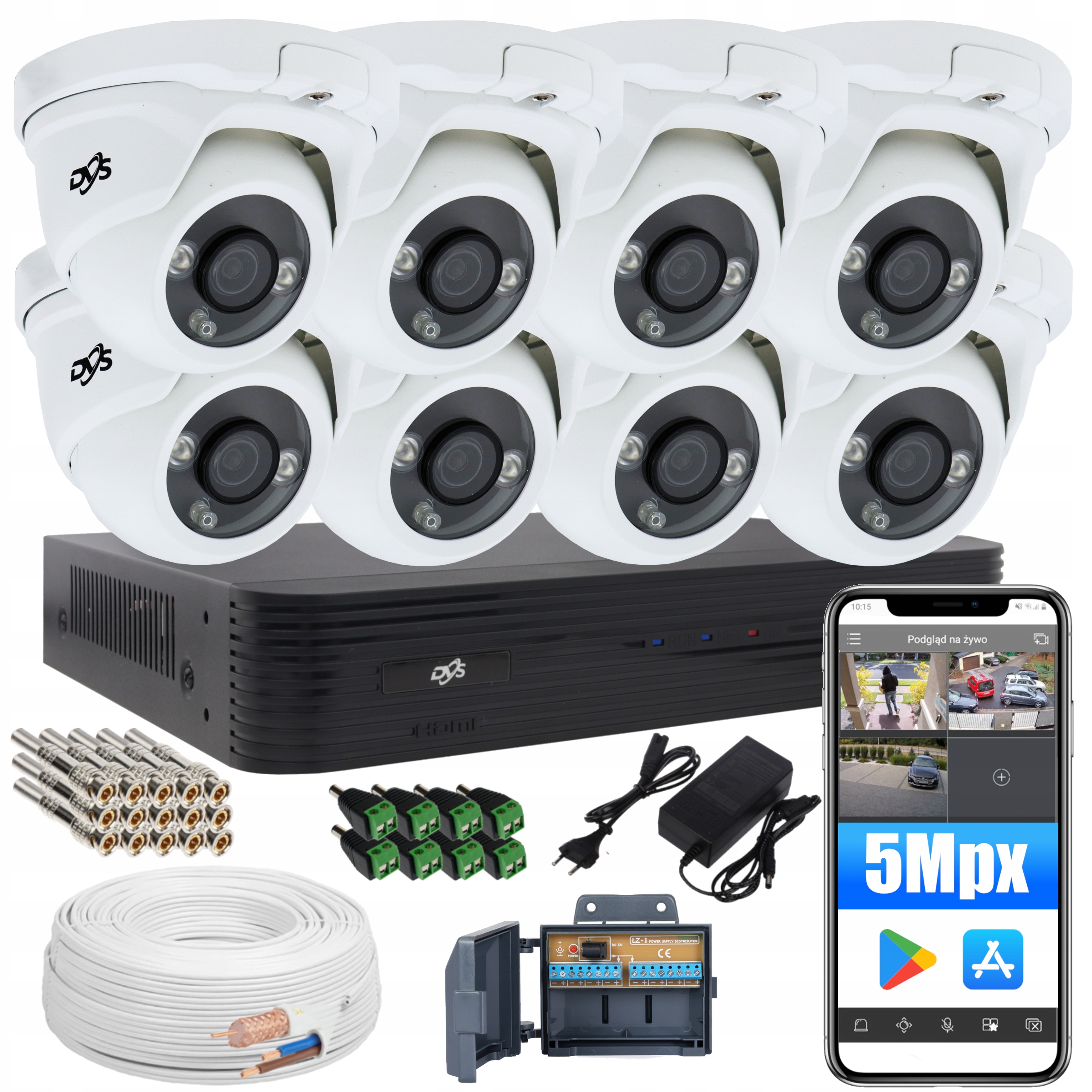 Zestaw do monitoringu 8 kamer 5Mpx IR 25m P2P
