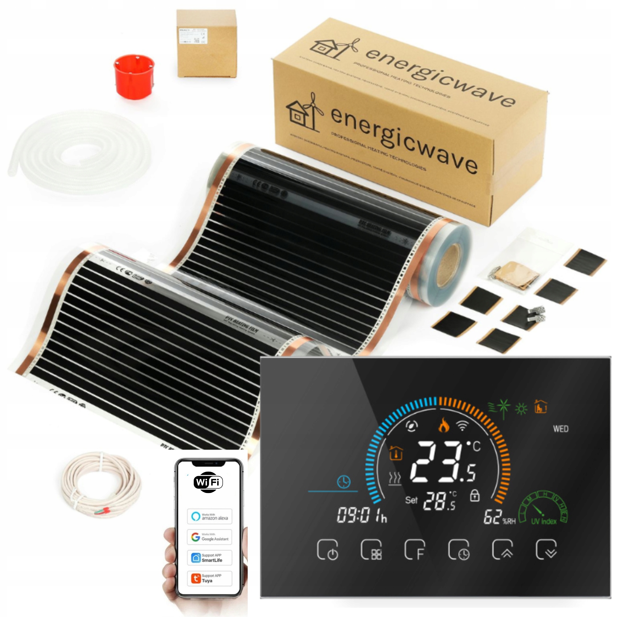 Vykurovacia fólia 110 W 7,5 m2 s termostatom, elektrické vykurovanie, komplet