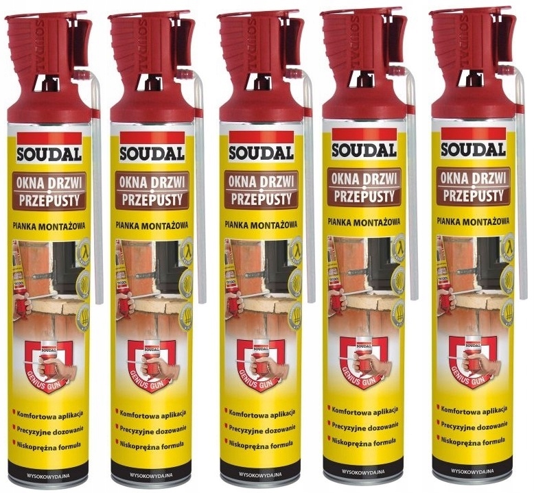 5x Soudal Genius Gun Pianka Piana Z Aplikatorem 770ML