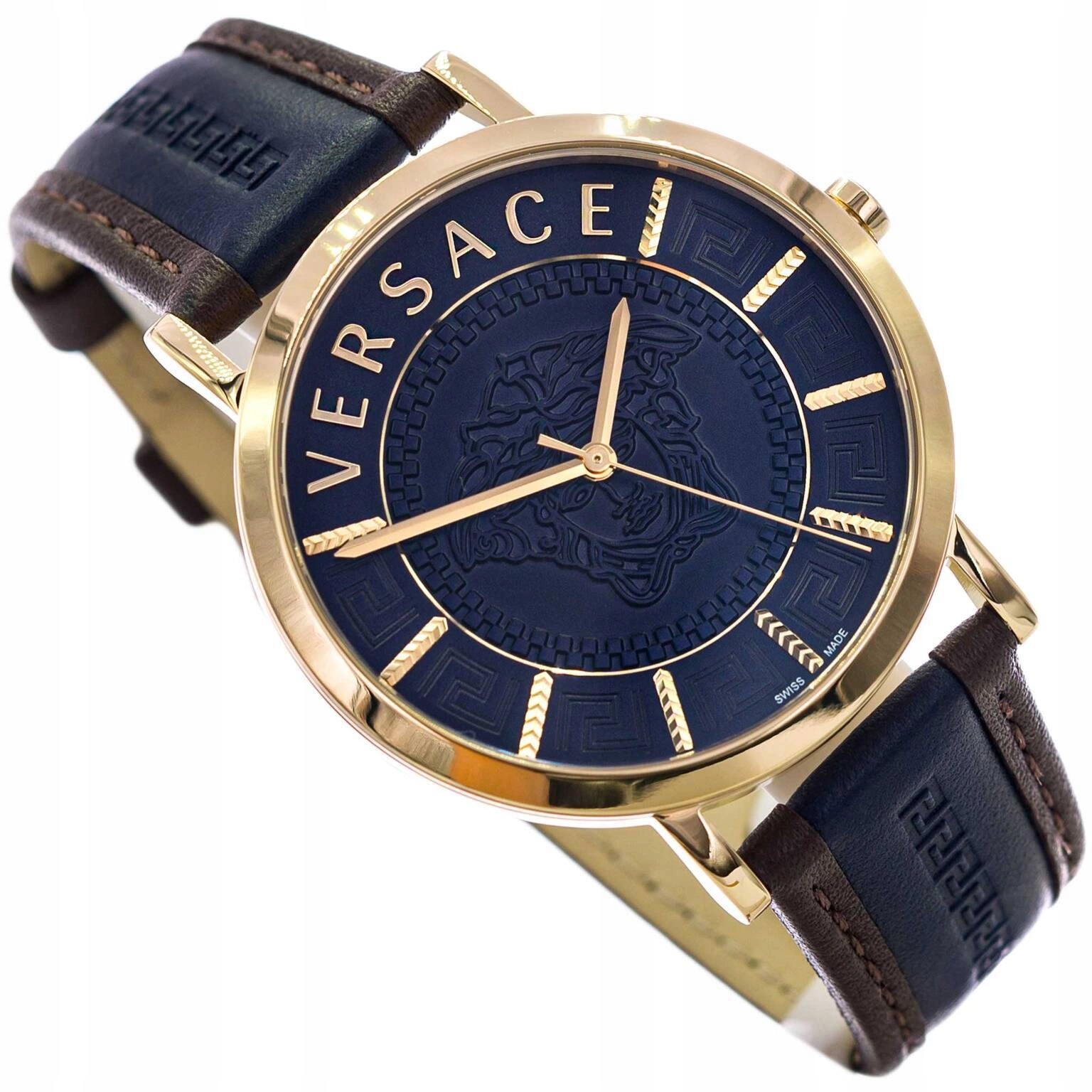 Pánské Hodinky Versace V-essential VEJ400321 V Modré Barvě Na Stylovém Řemínku