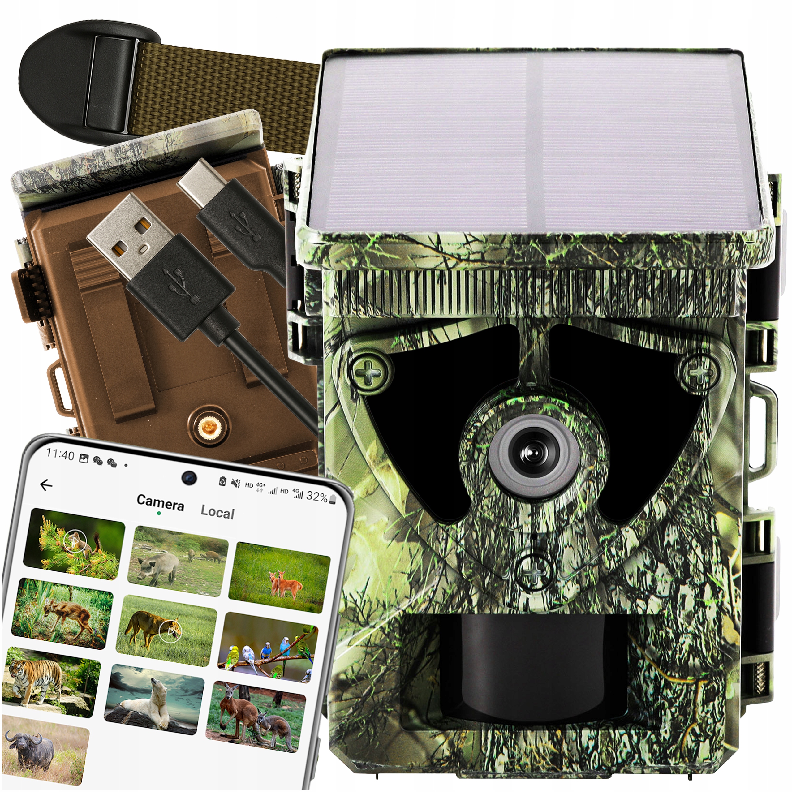Fotopast Lesní Lovecká Kamera 4K Wifi Bt S Solárním Panelem