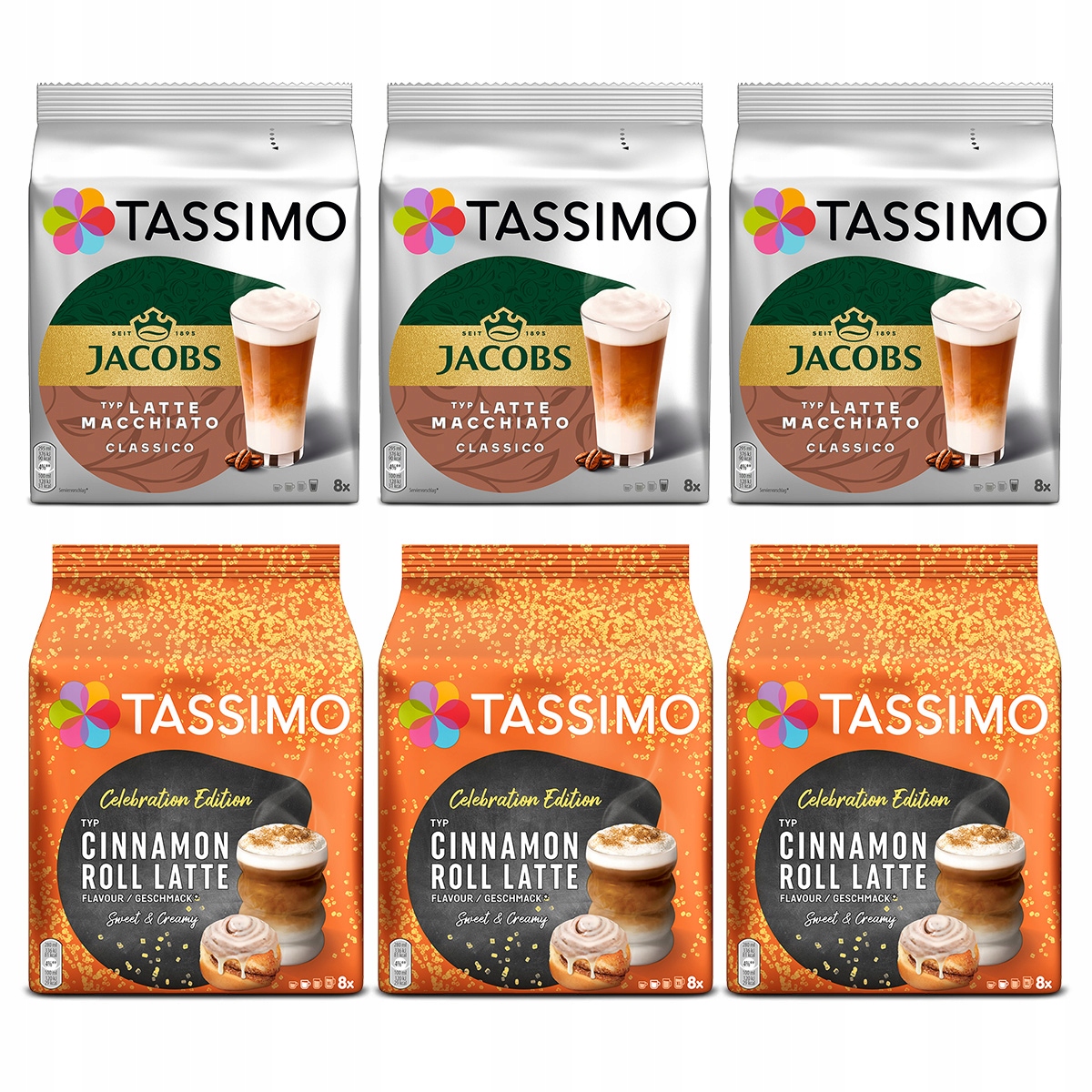 Kapsułki do Tassimo Latte Macchiato Classico & Cinnamon Roll 5+1 Gratis!