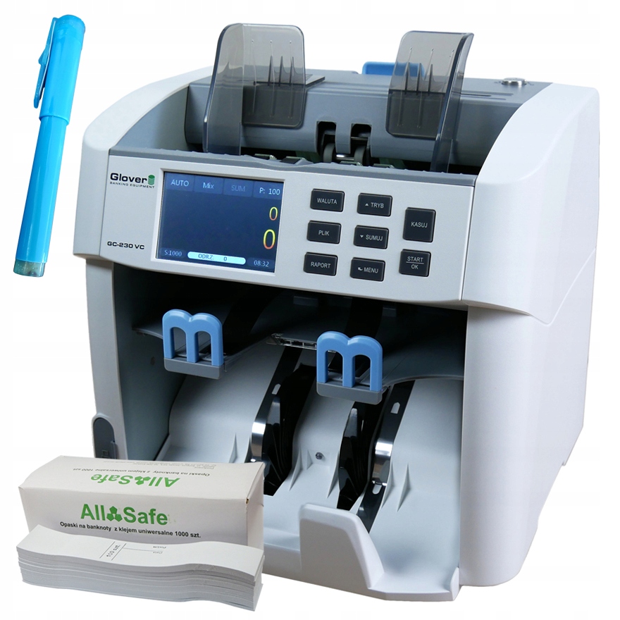 LICZARKA DO BANKNOTÓW GLOVER GC-230 VC WARTOŚCIOWA + TESTER + BANDEROLE