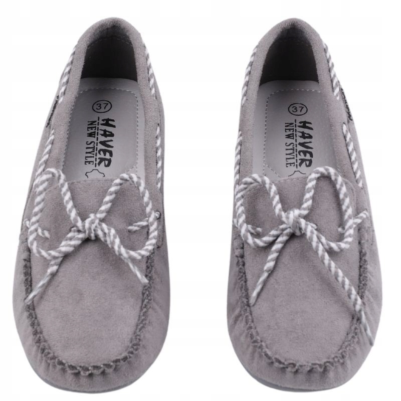 SZARE MOKASYNY DAMSKIE WSUWANE PÓŁBUTY WKŁADKA EKOSKÓRA ELEGANCKIE Oryginalne opakowanie producenta pudełko