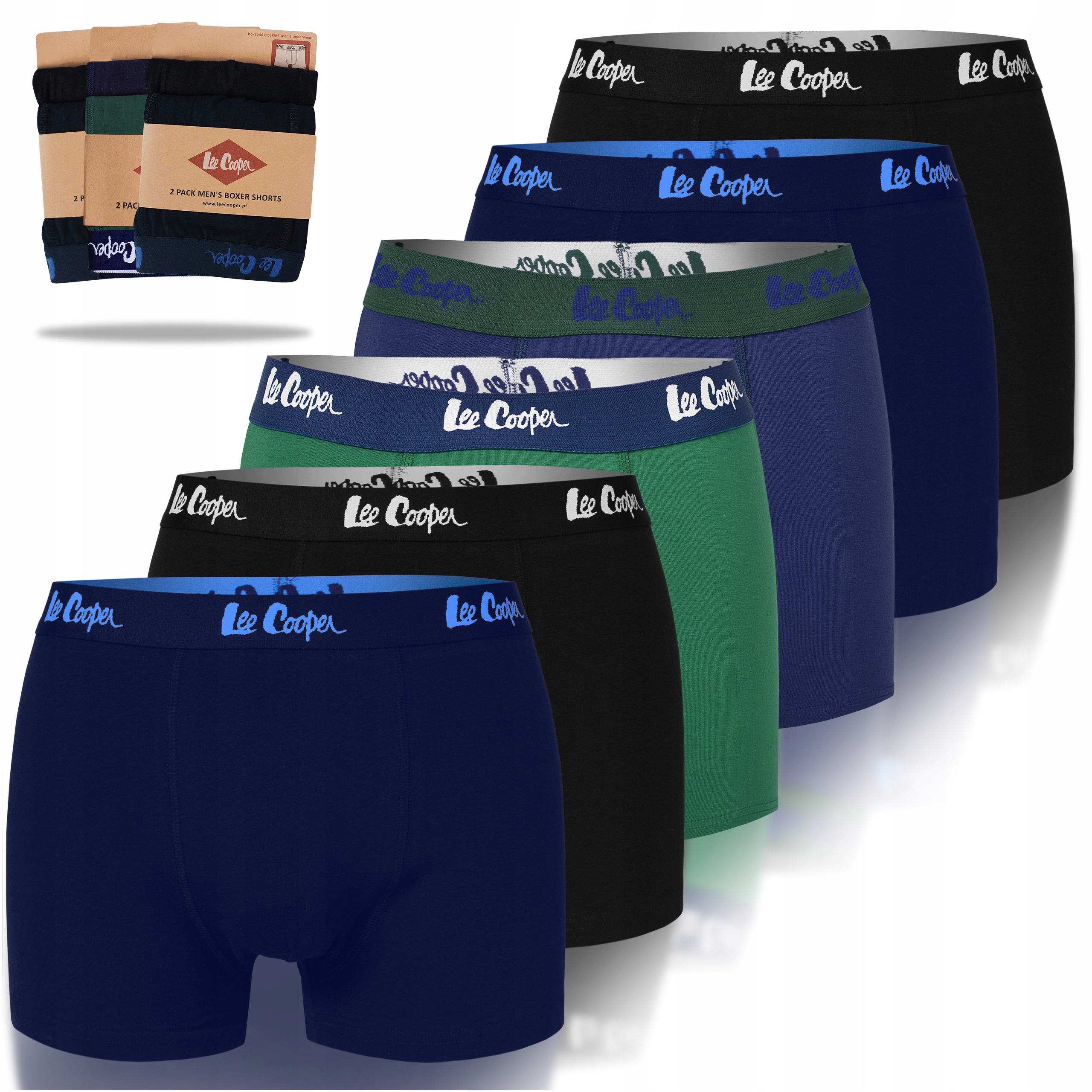 Lee Cooper Bokserki Majtki Męskie Bawełna Navy Green 6 sztuk Rozmiar XL