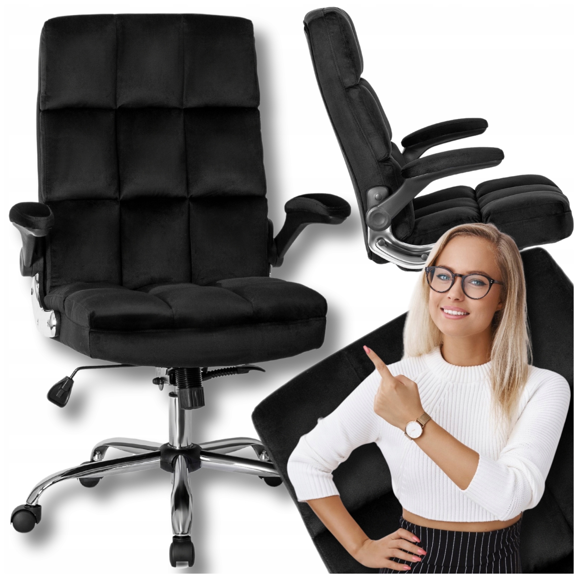 Velurové otočné kancelářské křeslo Kancelářské otočné křeslo Černá London