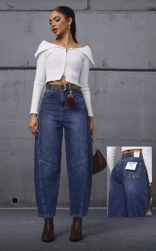 M.sara Wyjątkowe Damskie Spodnie Jeansy Balloon Fit Inne Szycie Brelok