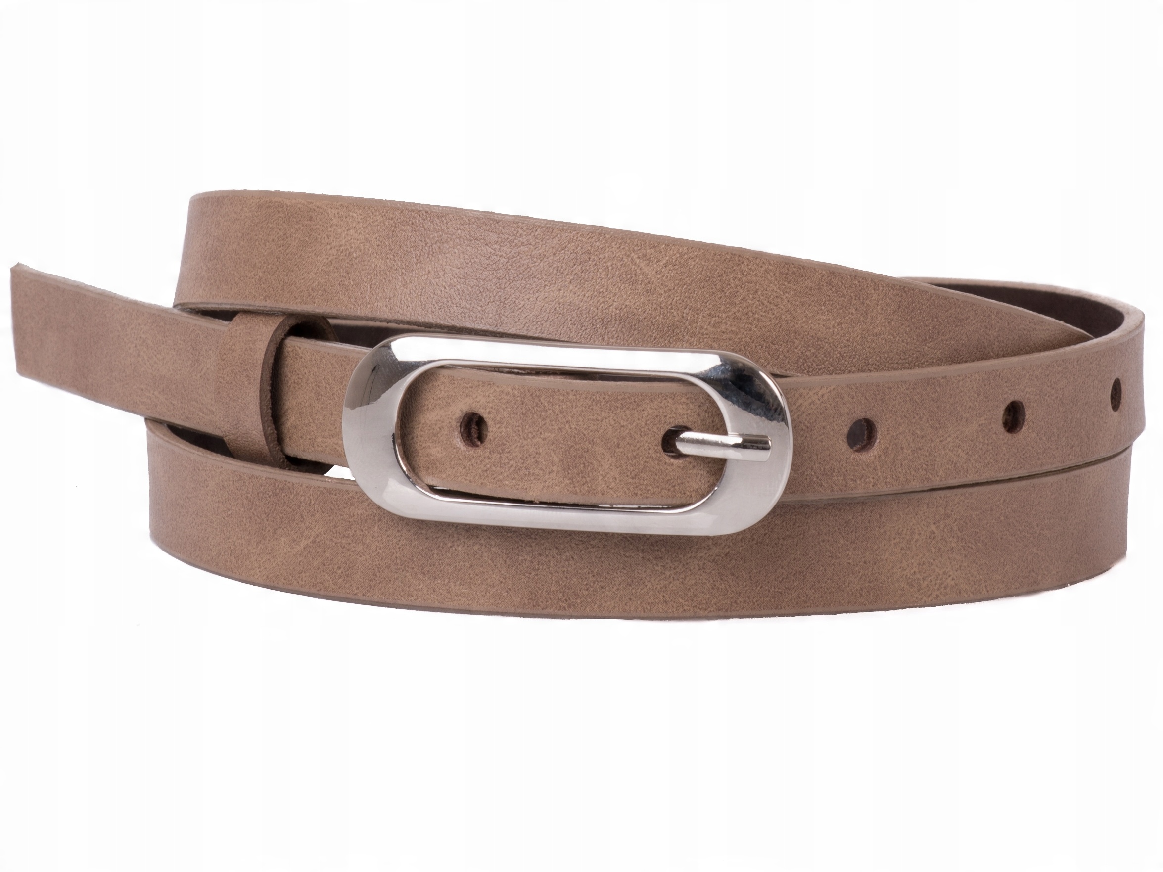

Damski Skórzany pasek 1,5cm Beżowy |70obw