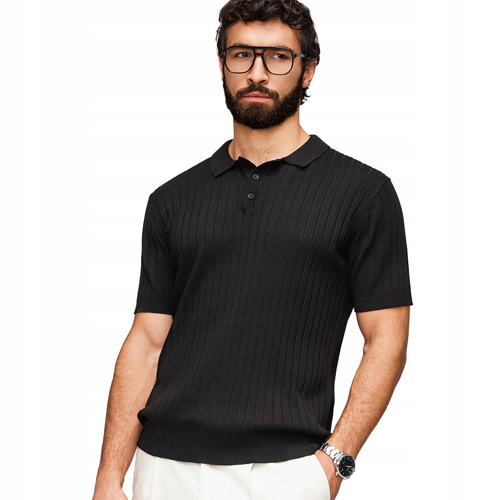 Polokošile s viskózou Slim Fit ve svislém pruhu černé OM-POSS-0169 XL