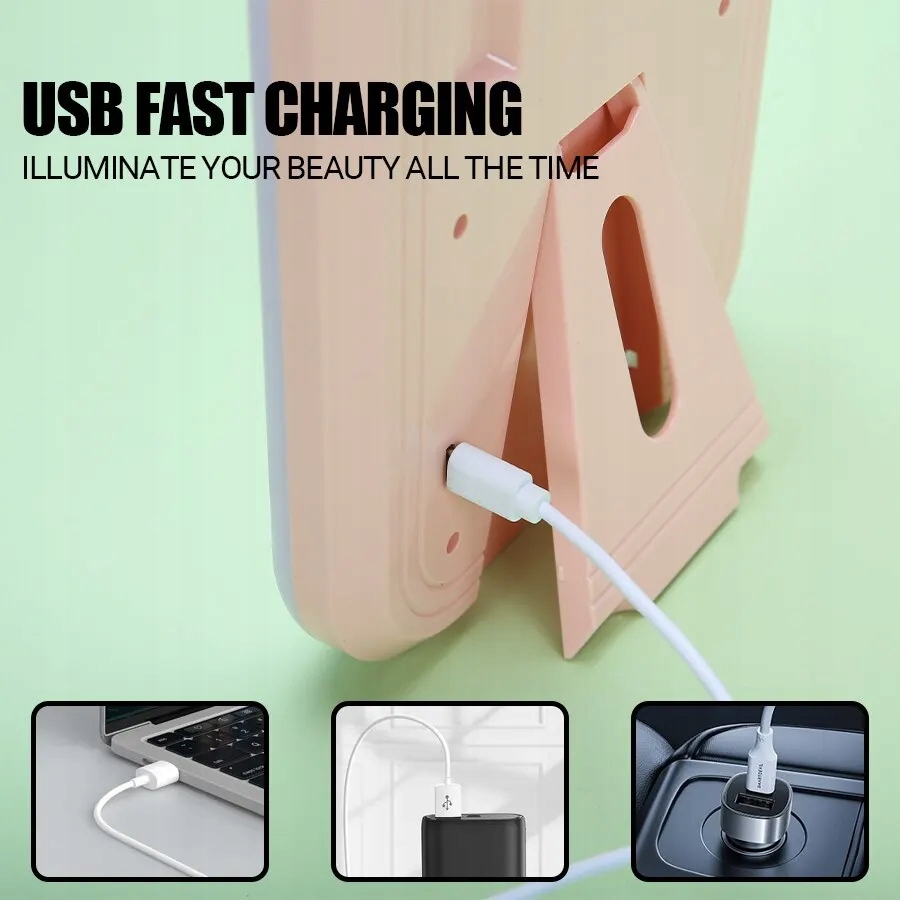 LED Makeup Mirror with LED Light Touch Screen Portable Standing Folding Van Kolor dominujący biały