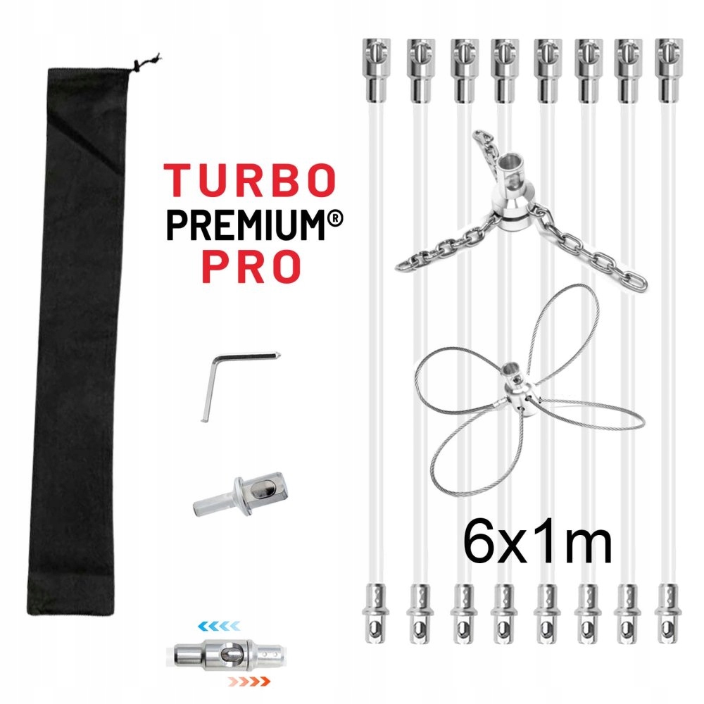 Kefa na čistenie komína s reťazovou hlavou a lankom Turbo Premium Pro 6m