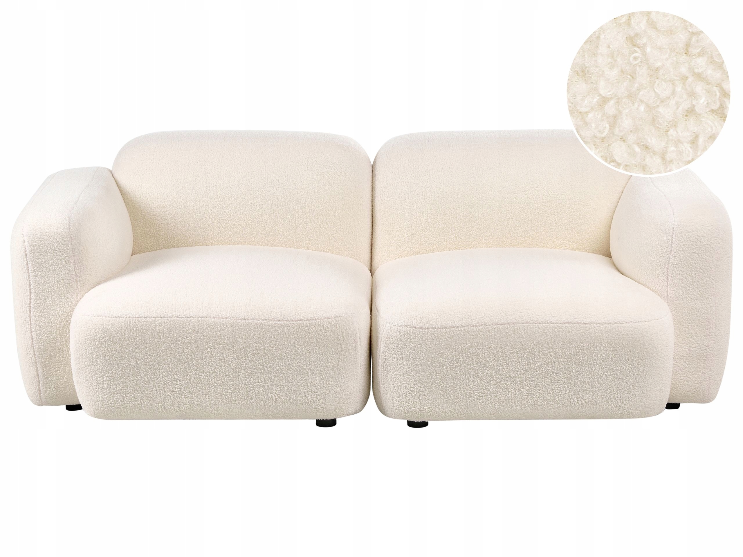 3-osobowa tapicerowana sofa z drewnianymi nóżkami boucle złamana biel