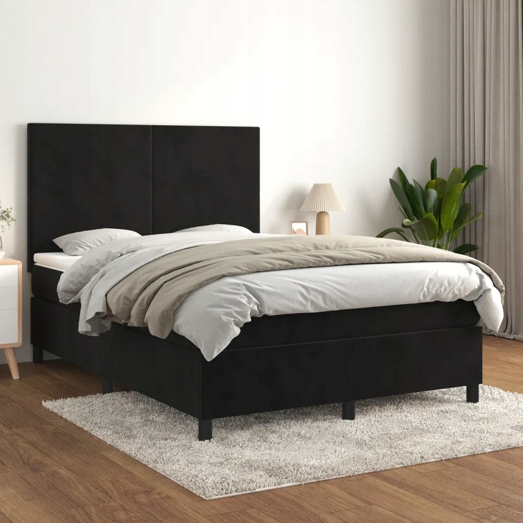 Box spring postel s matrací černá 140x200 cm samet Černý 3142907
