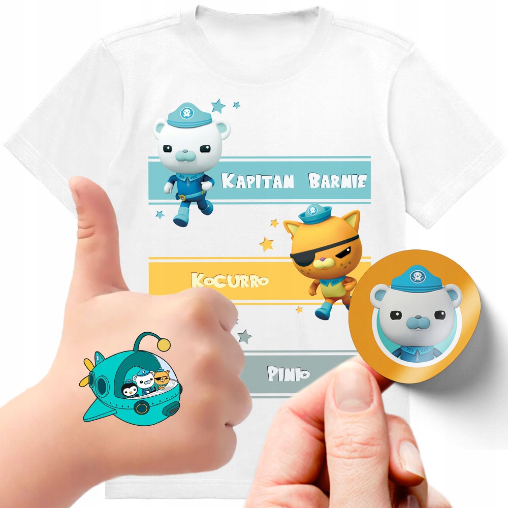 ZESTAW 3W1 KOSZULKA DLA DZIECI TATUAŻE NAKLEJKI OKTONAUCI OCTONAUTS 128