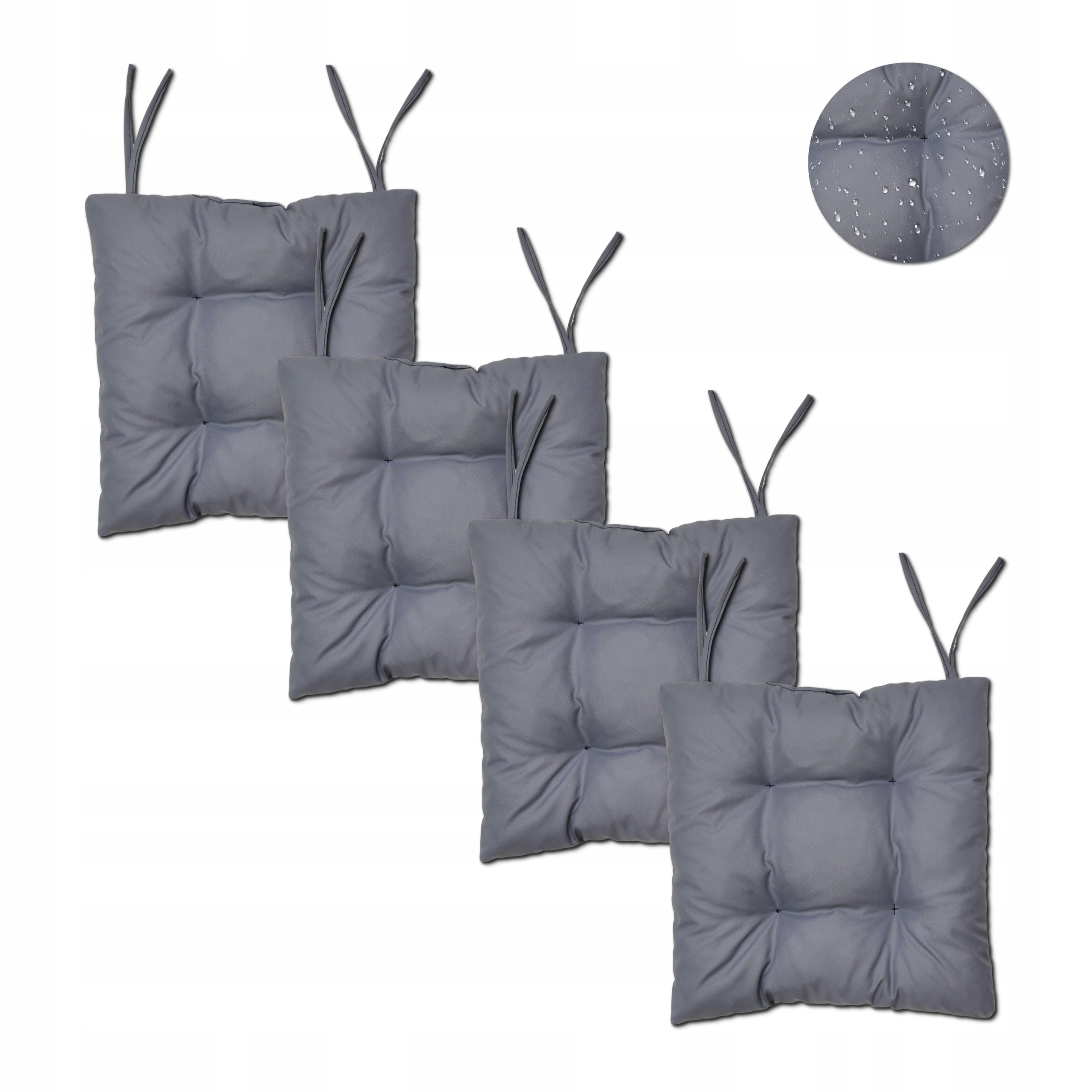 4x Wodoodporna Poduszka Ogrodowa Pikowana Wiązana na Krzesło Fotel 40x40 cm