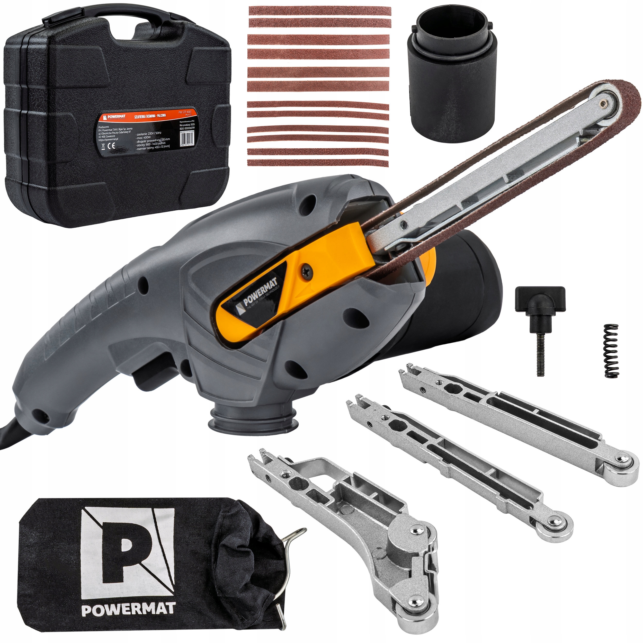 Szlifierka Taśmowa Palcowa 400W 900-1400M/MIN Zestaw 3 Prowadnice Walizka