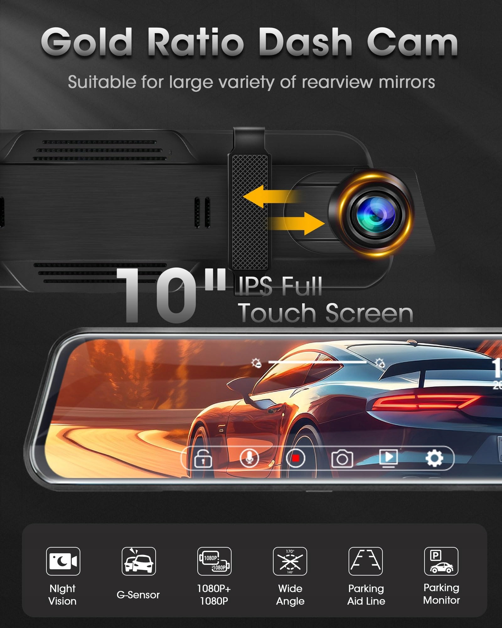 SPIGEL Kamera Samochodowa Dualna 1080P Przód Tył 10" Ekran IPS — miniatura 2