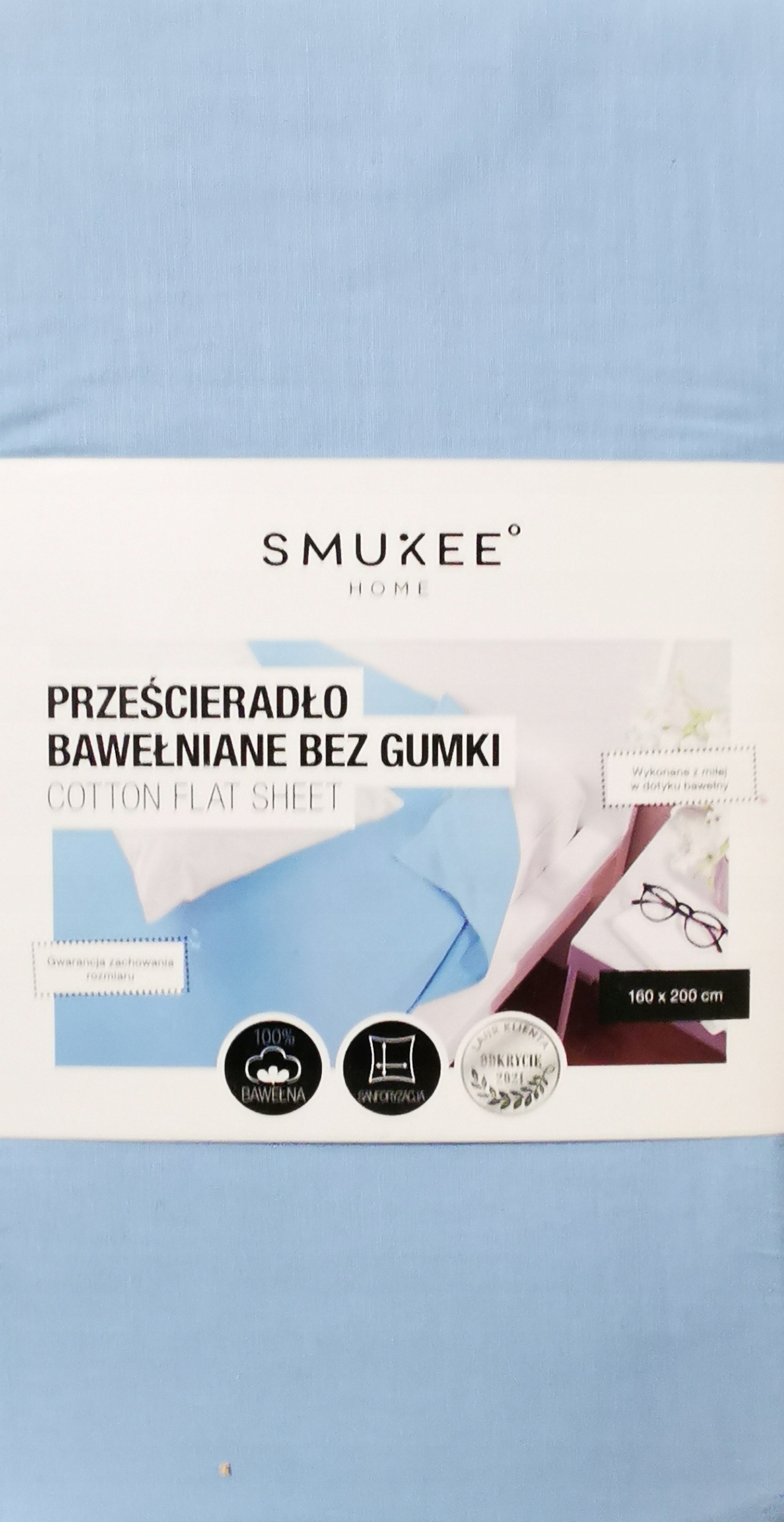 

Prześcieradło bawełniane bez gumki 160x200cm nieb