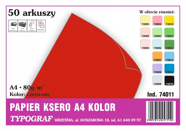 

Papier ksero A4 80g czerwony op.50 arkuszy