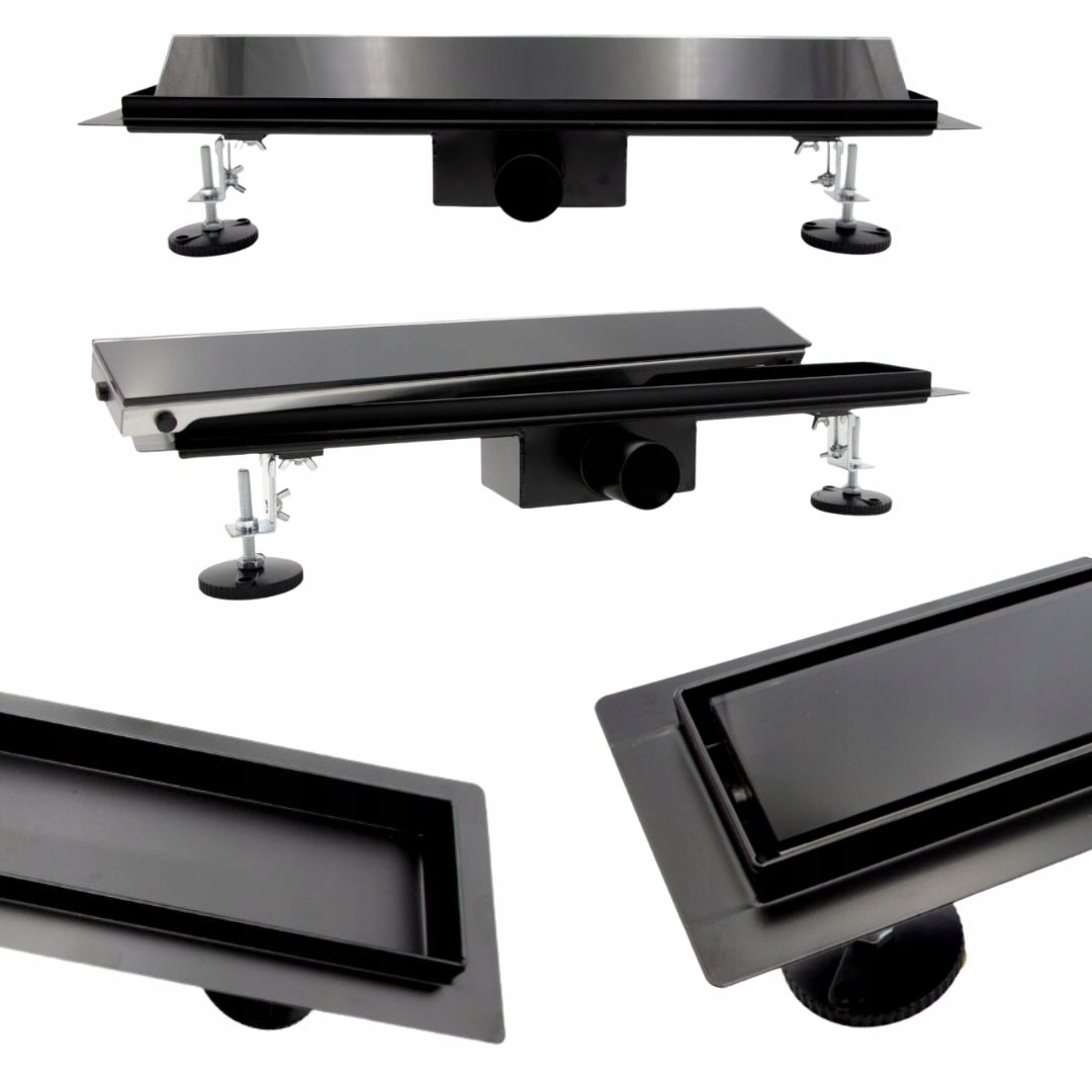 ODPŁYW LINIOWY CZARNY 90 CM CZARNE SZKŁO SZKLANY Długość 90 cm