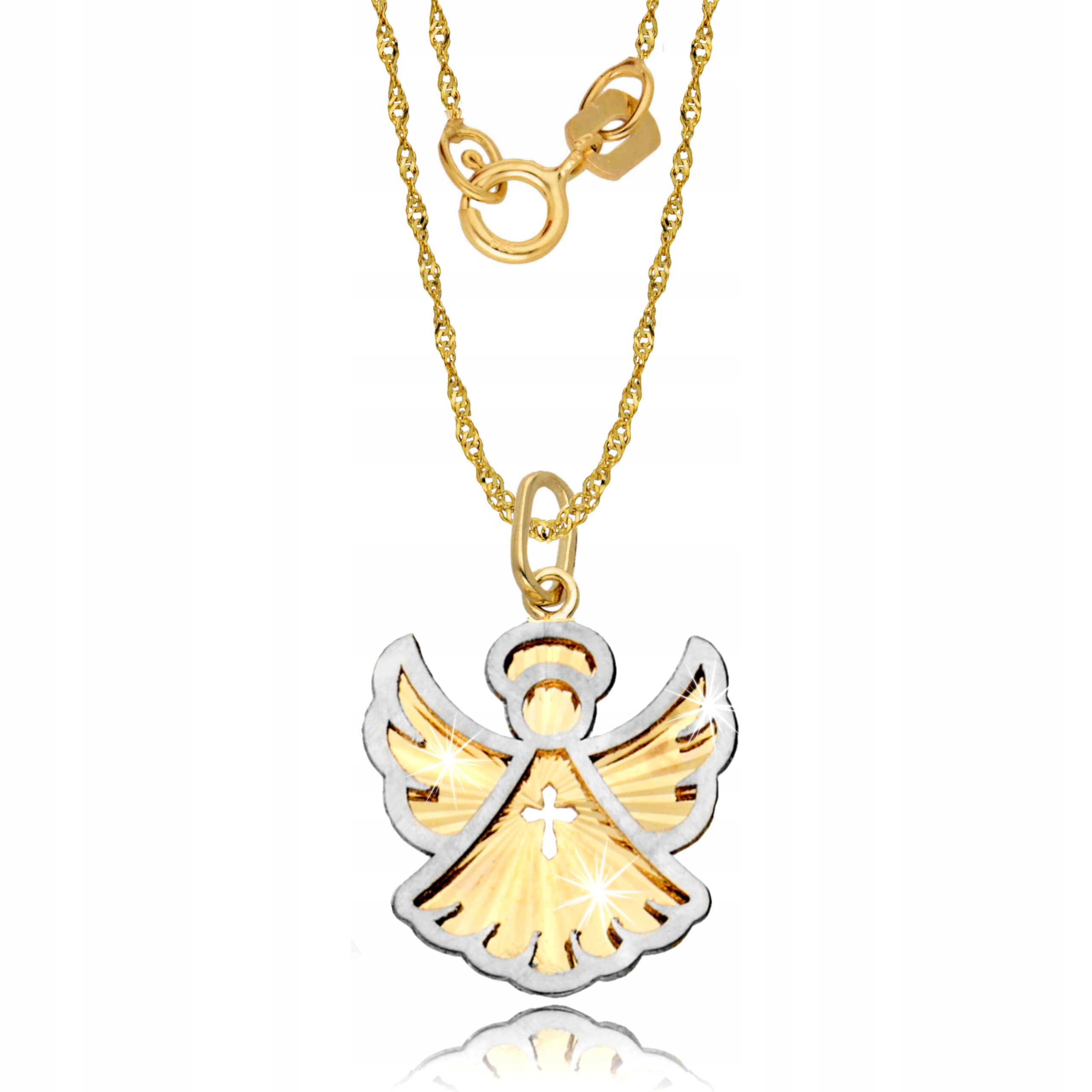 Złoty Łańcuszek z Medalikiem 585 Aniołek Komunia Chrzest Grawer