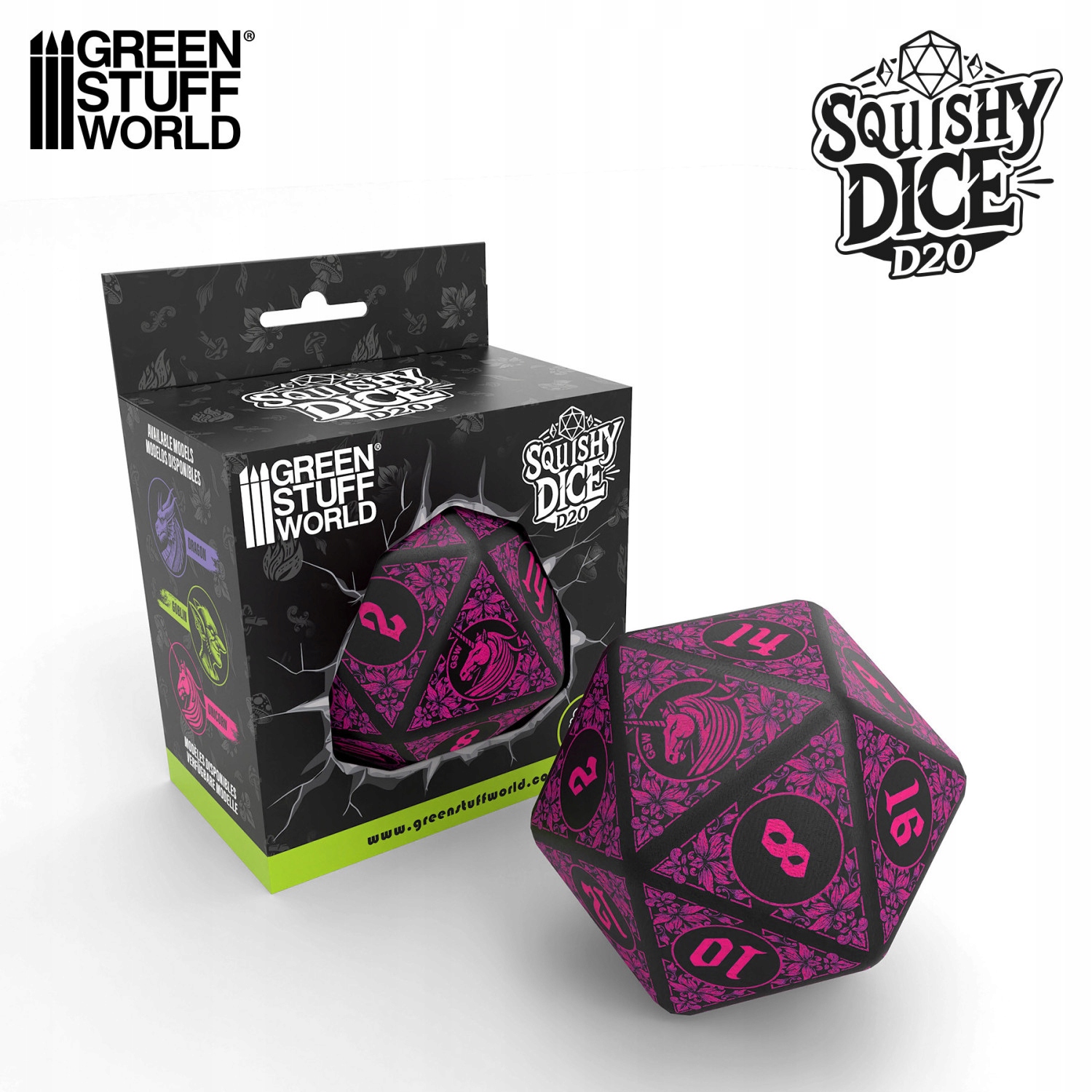 Green Stuff World Squishy D20 Unicorn Dice Kostka Squishy D20