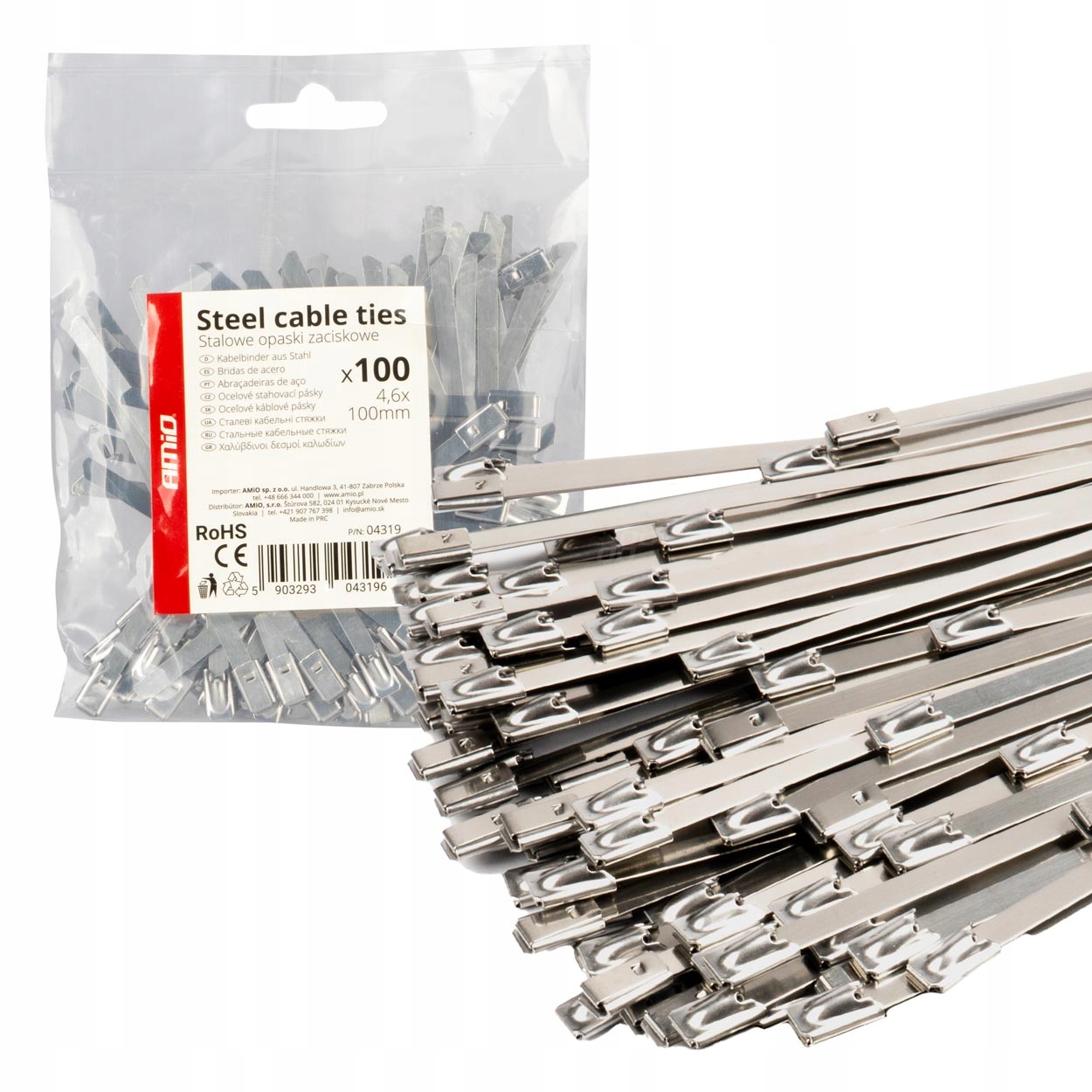 Opaski zaciskowe metalowe ze stali nierdzewnej 4.6x100mm 100 szt. Amio