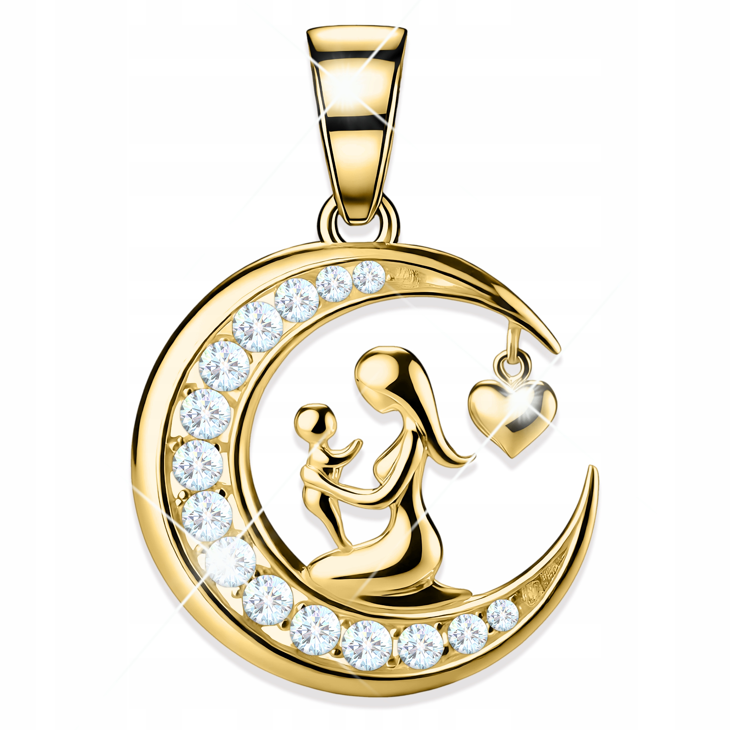 Zlatý přívěsek na řetízek Půlměsíc Maminka Matka s dítětem Stříbro 925