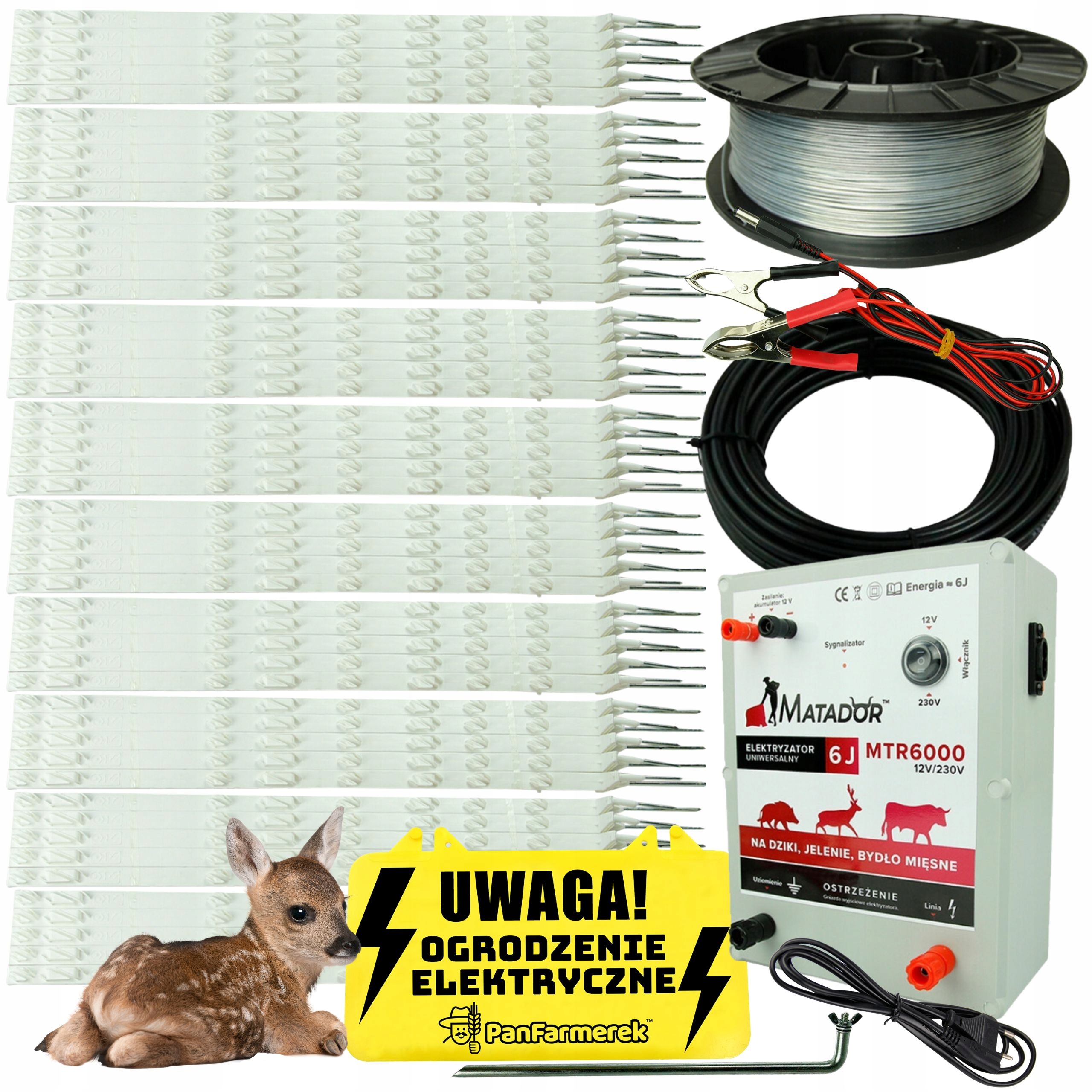 GOTOWY PASTUCH ELEKTRYZATOR NA DZIKI DZIKA DRUT ELEKTRYZATOR PALIKI ZESTAW