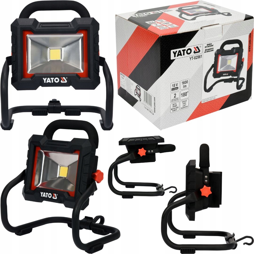 NAŚWIETLACZ LED REFLEKTOR 20W AKUMULATOROWY 18V UCHWYT TRANSPORTOWY YATO