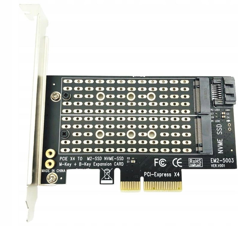 Adapter PCI-e x4 Sata + nVme B+M key 2x m.2 Marka Inna