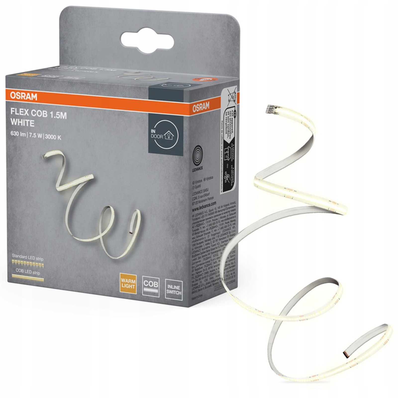 Led pásek 7,5W 630lm 3000K teplá bílá 1,5m Flex Cob Osram