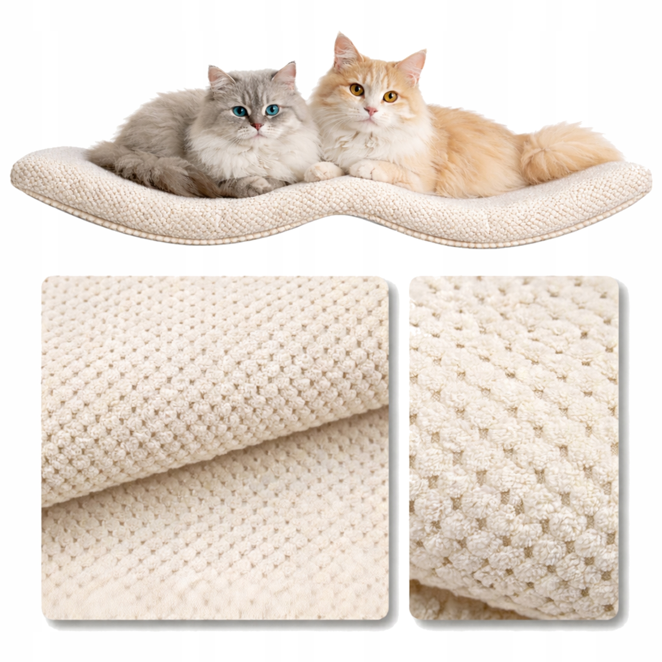 Levně Nástěnná Police Pro Kočky Závěsná Dvojitý Oblouk 100 CM x 32 CM x 4 CM Dot Cream