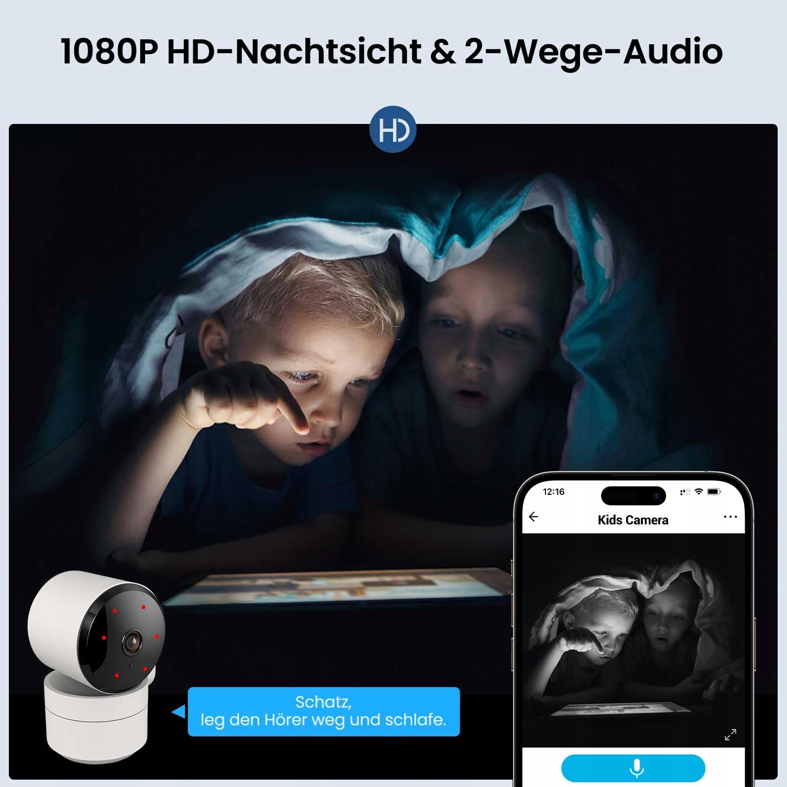 AMOROM Kamera Wewnętrzna 360° 1080p z Nocnym Widzeniem i Audio — miniatura 6