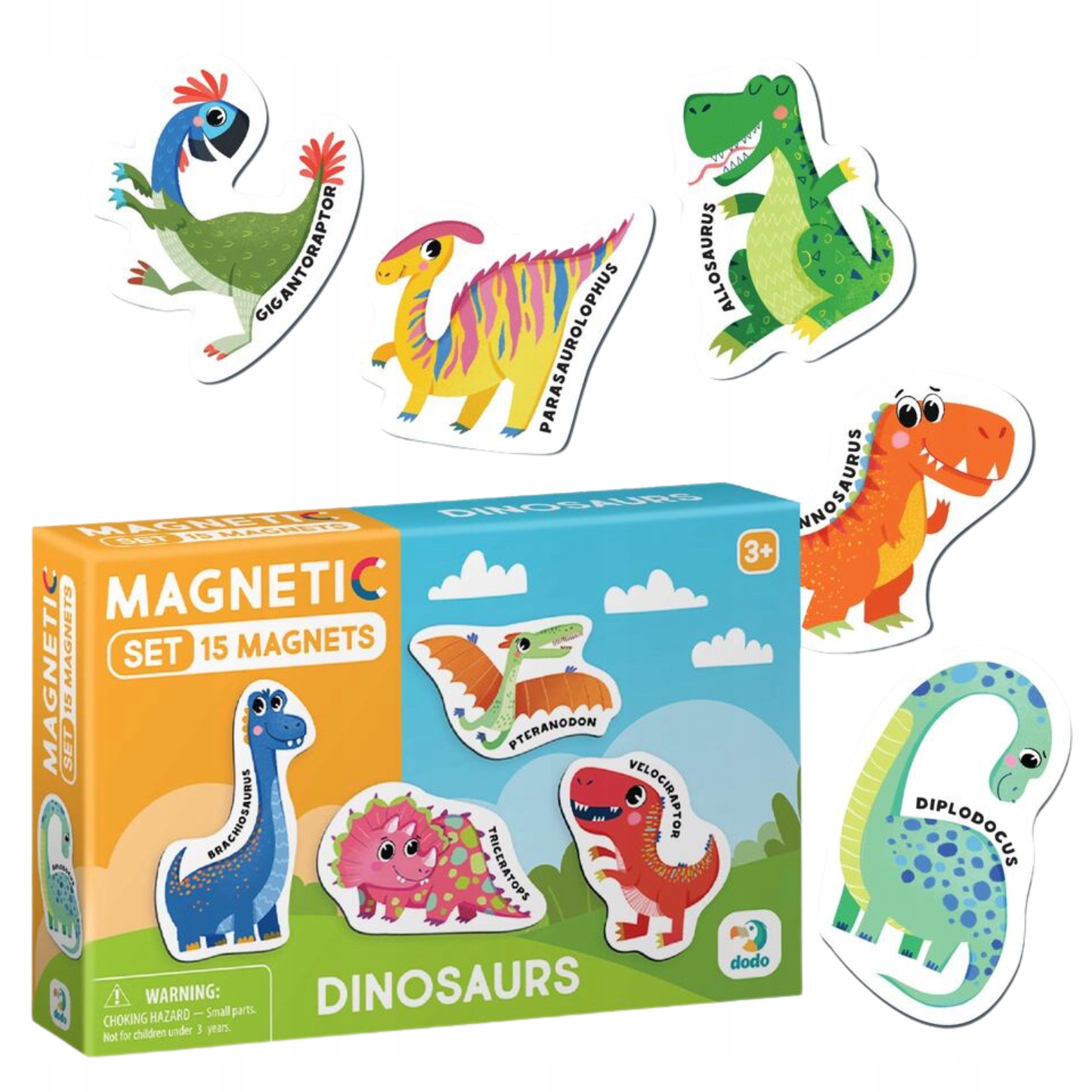 ZESTAW MAGNESÓW DINOZAURY 15 ELEMENTÓW KOLOROWYCH MAGNESÓW W ZESTAWIE Marka Dodo